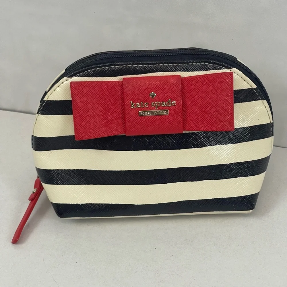 Kate Spade New York Navy Stripe Cosmetic Case with Red‎ Bow